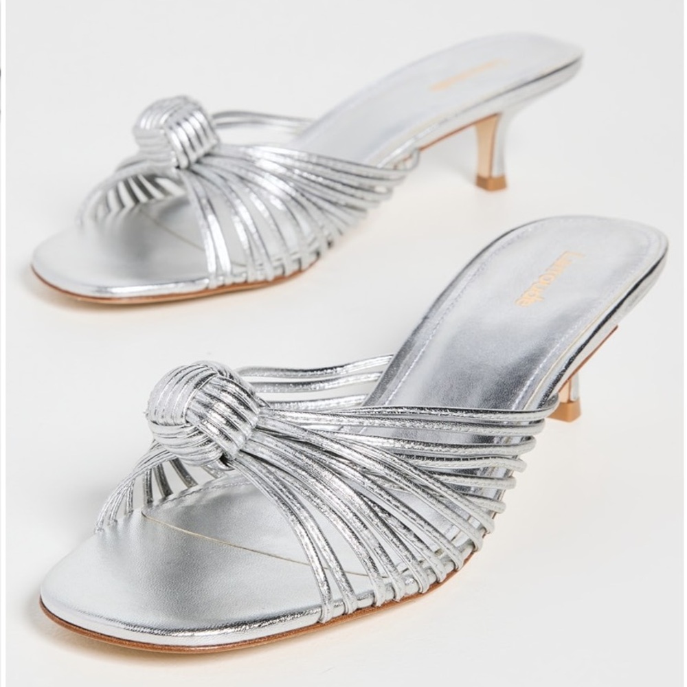 BNWT Larroude Valerie Knot Mules Sandals Silver 7.5  - in box